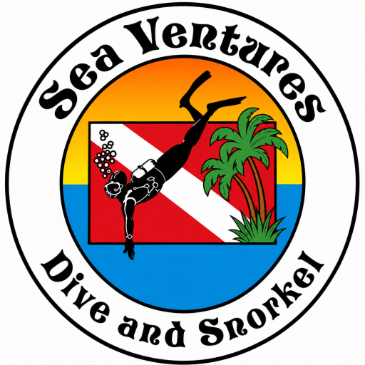 Logo with diver, palm trees, and 'Sea Ventures Dive and Snorkel' text.